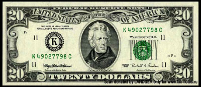 Federal Reserve Notes 20 dollars Series of 1995 Sign. Withrow Rubin 