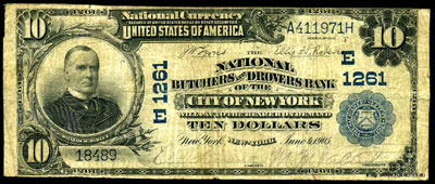 The National Butcher and Drowers Bank of City NEW YORK 10 dollars 1902