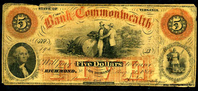 Bank of Commonwealth  5 dollars 1858
