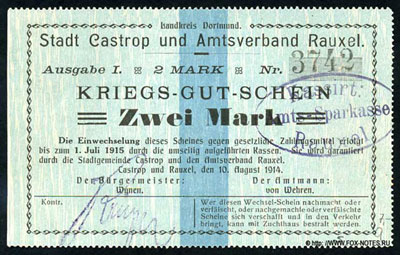 Stadt Castrop und Amtsverband Rauxel  2 mark 1914