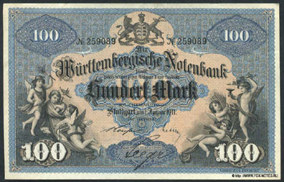 Württembergische Notenbank 100 mark 1911