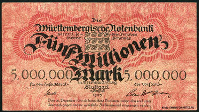 Württembergische Notenbank 5000000 mark 1923