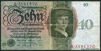 Reichsbank. Reichsbanknote. 10 Reichsmark. 11. Oktober 1924.  