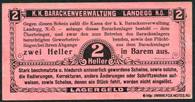 Денежные знаки лагеря военнопленных - K.K. Barackenverwaltung Landegg