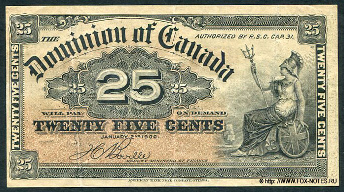 Dominion of Canada 25 cents JANUARY 2ND 1900.