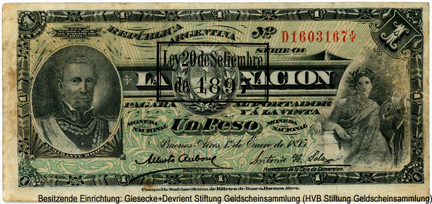 República Argentina. Banco Nacional Argentina. 1 Peso 1895.