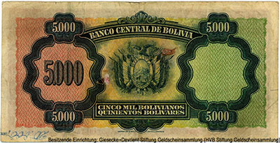 Banco Central de Bolivia 5000 Bolivianos D.S. de 16 de Marzo de 1942.