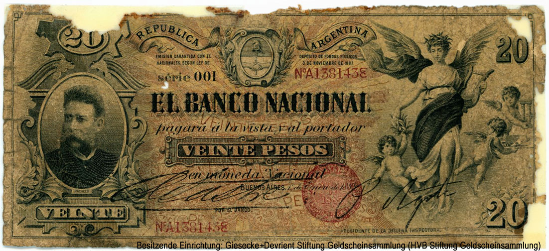 Banco Nacional (Buenos Aires) 20 Pesos 1º Enero de 1888.