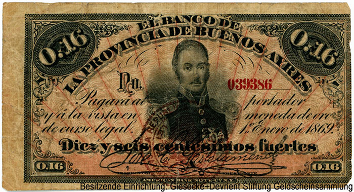 Banco de la Provincia de Buenos Aires 17 Centesimos 1º Enero de 1869
