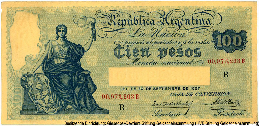 República Argentina Caja de Conversión 100 Pesos LEY DE 20 DE SEPTIEMBRE DE 1897 - ND(1926)
