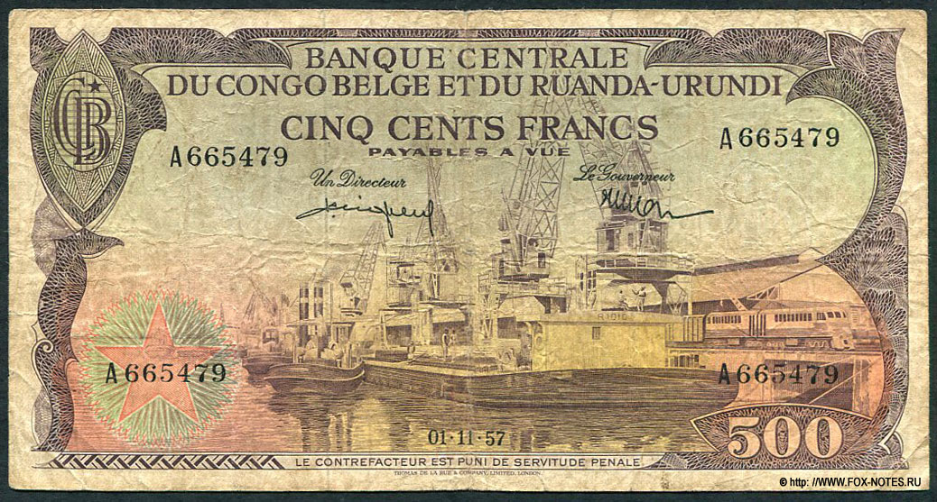 Banque Centrale du Congo Belge et du Ruanda-Urundi 500 farncs 1957