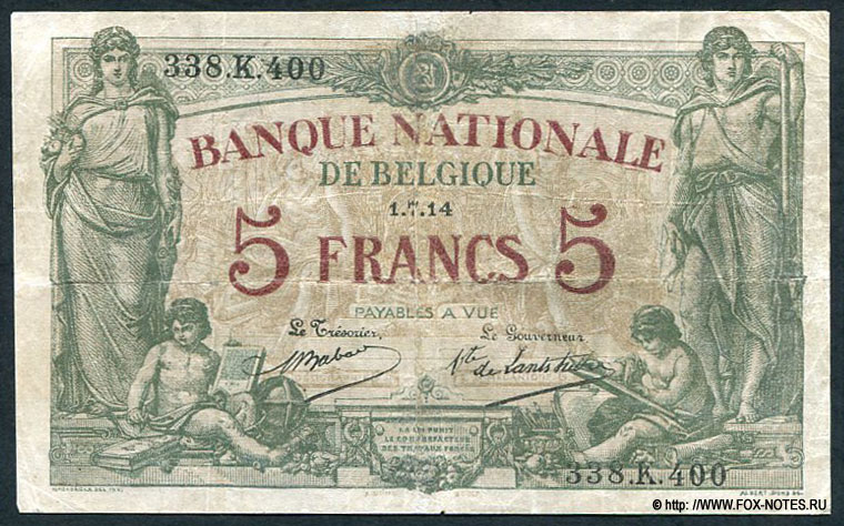Banque Nationale de Belgique 5 francs 1914