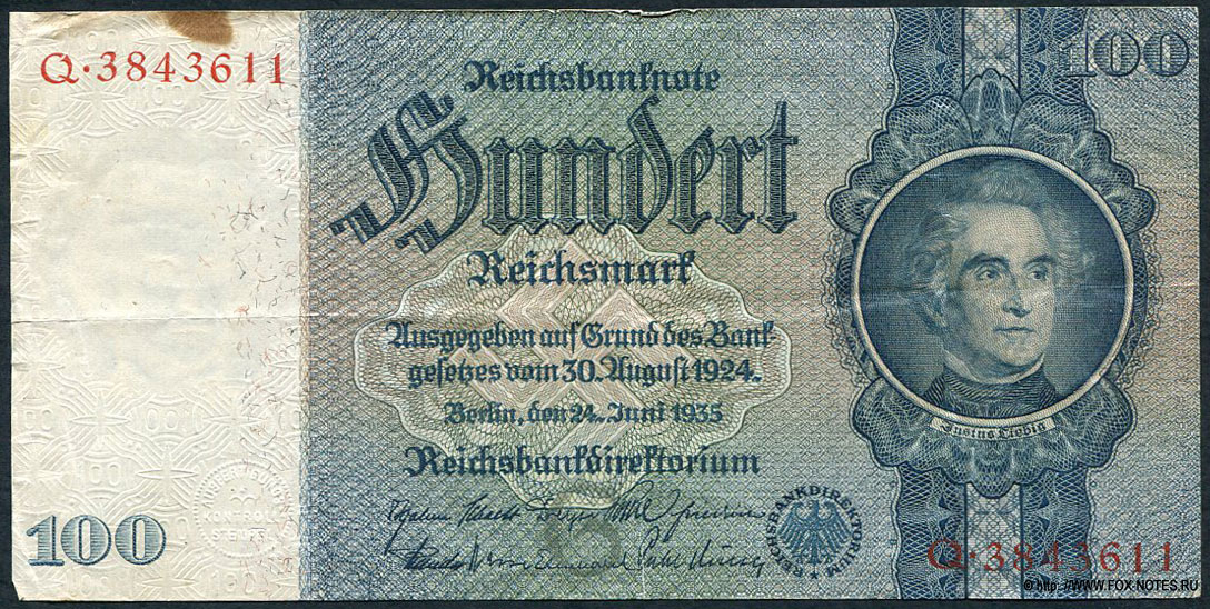 Reichsbanknote. 100 Reichsmark. 24. Juni 1935.
