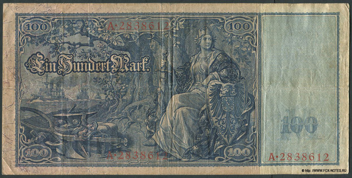 Deutsches Reich (Германская Империя). Reichsbank. Reichsbanknote. 100 Mark. 10. September 1909. „Flotten-Hunderter“. (Имперская банкнота 100 марок 1909)