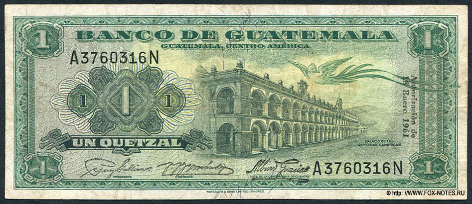Banco Central de Guatemala 1 quetzal 18 Enero 1961.