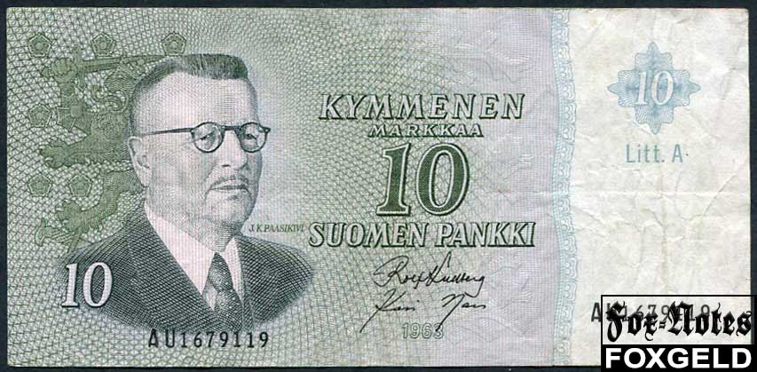 Финляндия 10 марок 1963 Litt. A Kullberg Nars