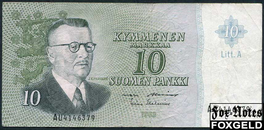 Финляндия 10 марок 1963 Litt. A - Alenius Helenius