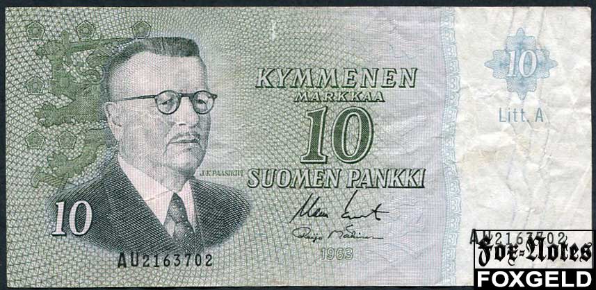 Финляндия 10 марок 1963 Litt. A = Koivisto Makinen