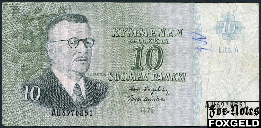 Финляндия 10 марок 1963 Litt. A = Karjalainen Koivokko