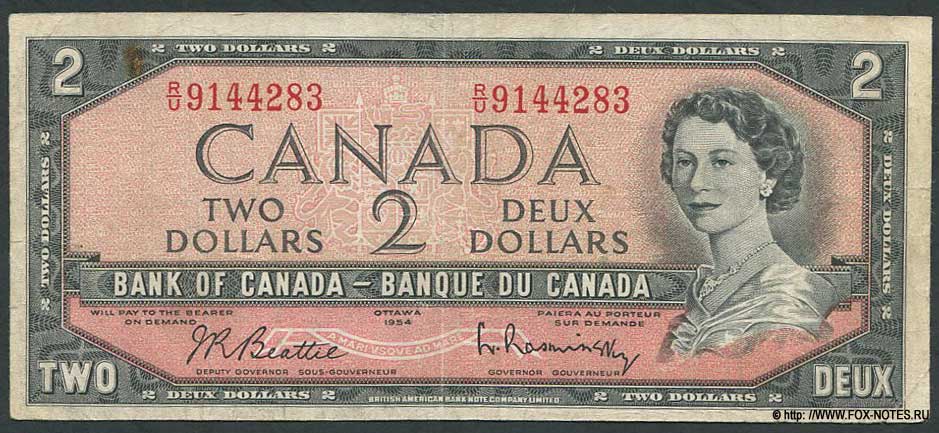 Канада. Bank of Canada. 2 доллара 1954