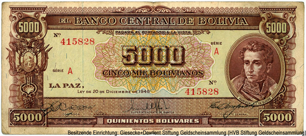 Боливия 5000 боливиано 1945