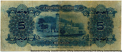 Banco Francisco Argandoña 5 Bolivianos Enero 1º. de 1907.