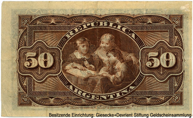 República Argentina. Banco Nacional Argentina. 50 centavos 1891.
