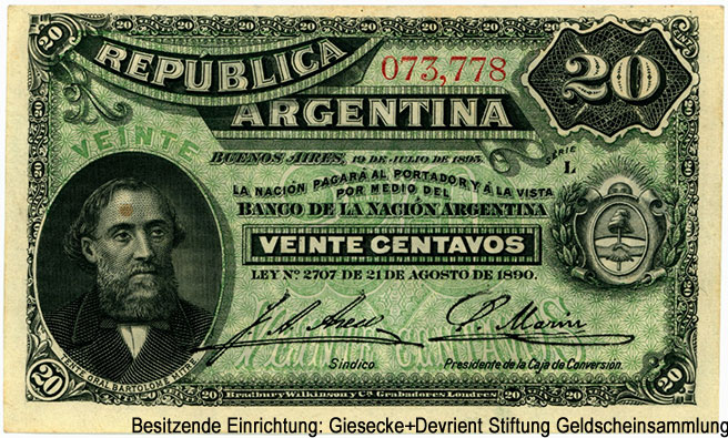 República Argentina. Banco Nacional Argentina. 20 centavos 19 DE JULIO DE 1895.