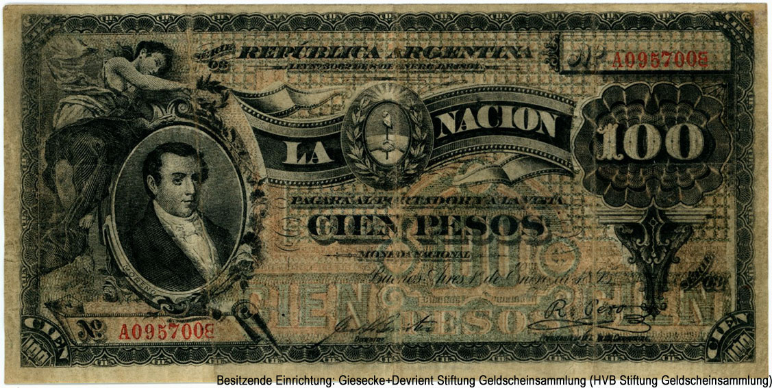 República Argentina. Banco Nacional Argentina. 100 Peso 1895.