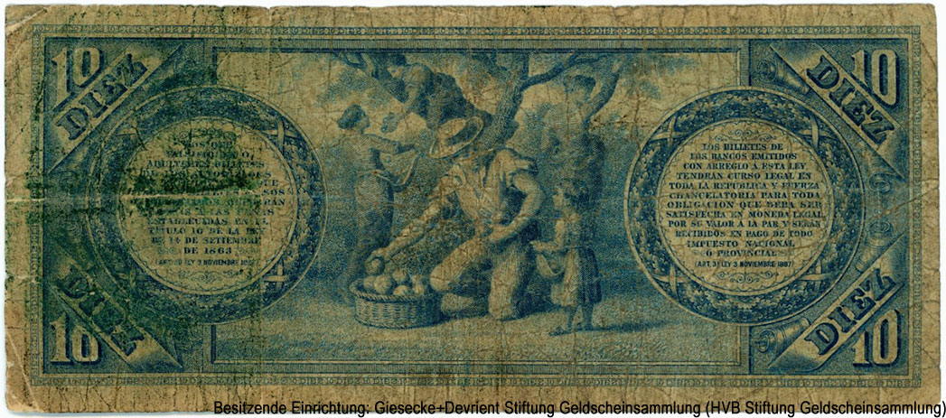 Banco Nacional (Buenos Aires) 10 peso 1º Enero de 1888 SERIE 001