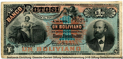 Banco Potosi 1 boliviano Enero 1º de 1887