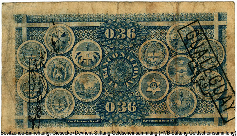 Banco de la Provincia de Buenos Aires 36 centavos 2 de Enero de 1879.