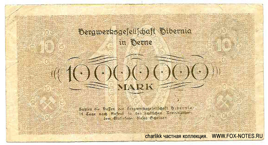 Bergwerksgesellschaft Hibernia in Herne. Gutschein 5 Millionen Mark. August 1923.