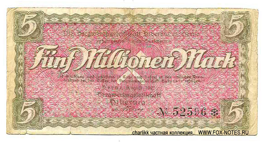 Bergwerksgesellschaft Hibernia in Herne. Gutschein 5 Millionen Mark. August 1923.
