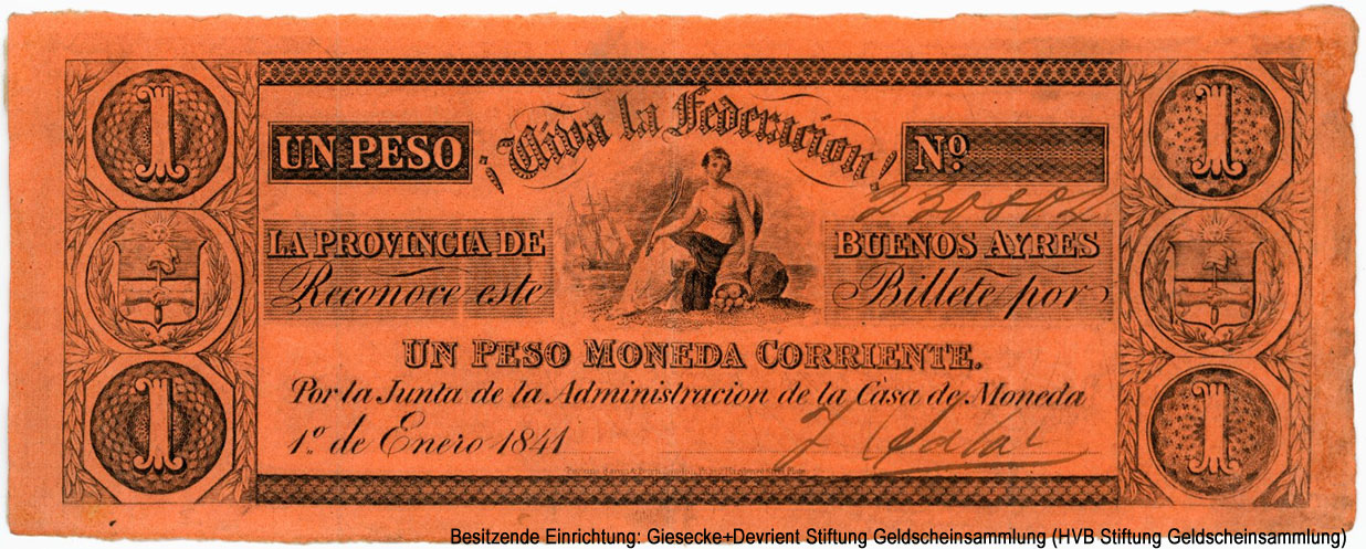 Casa de Moneda de la Nación (Buenos Aires) 1 peso 1º de Enero de 1841.