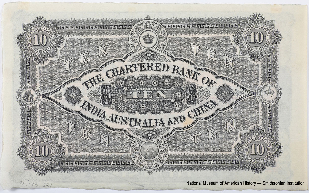 Chartered Bank of India, Australia, & China (行銀利加麥國中山金新度印) 10 dollars 2nd January, 1928. TIENTSIN