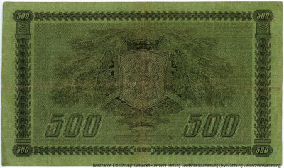Suomen Pankki - Finlands Bank. Setelistä 500 markkaa / Sedel 500 mark. 1922 Gråsten, Thesleff.