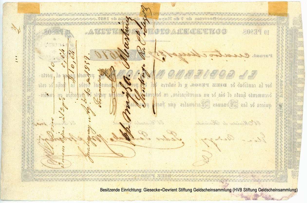 CONFEDERACION ARGENTINA Gobierno Nacional. 10 Peso 1859.