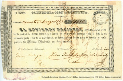 CONFEDERACION ARGENTINA Gobierno Nacional. 10 Peso 1859.