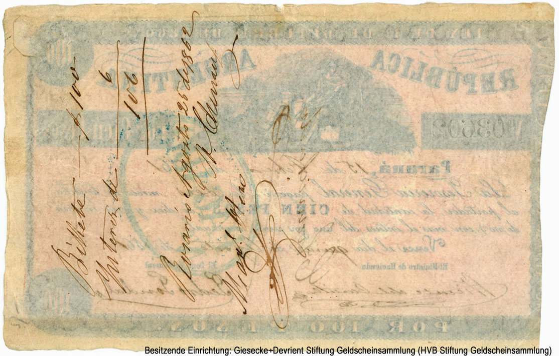 Ministerio de Hacienda 100 pesos 1861 LEY DE 1º DE OCTUBRE DE 1860