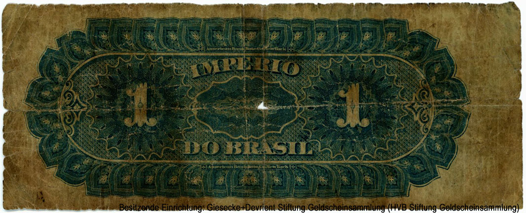 Imp&eacute;rio do Brasil (Tesouro Nacional) 1 Mil Reis 1870. 5a ESTAMPA.