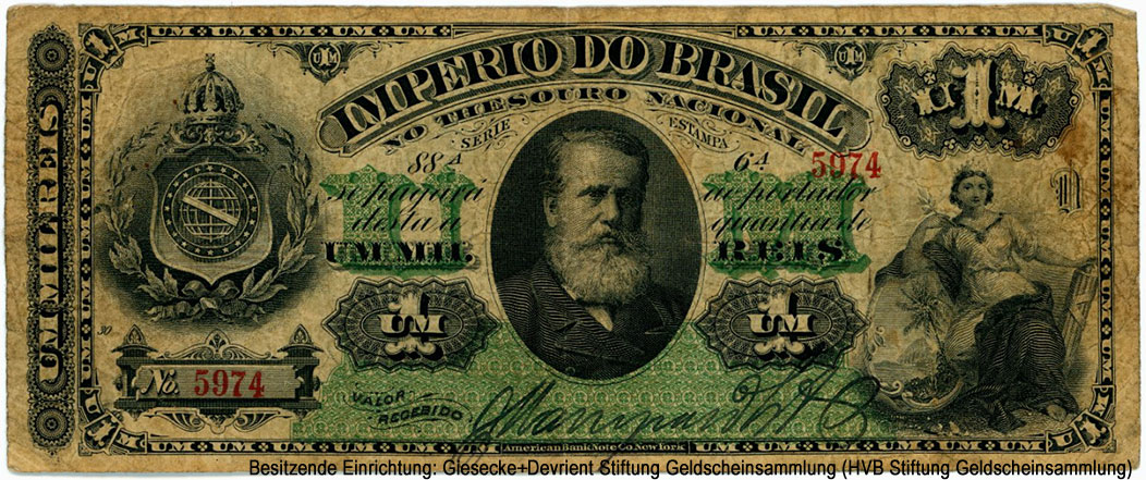 Бразилия 1 мильрейс 1885