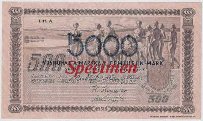  . Suomen Pankki - Finlands Bank. Setelistä 5000 markkaa / Sedel 5000 mark. Tyyppi 1939 (5000   1939 ).