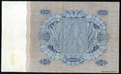  . Suomen Pankki - Finlands Bank. Setelistä 5000 markkaa / Sedel 5000 mark. Tyyppi 1939 (1940) (5000   1939 (1940) ).