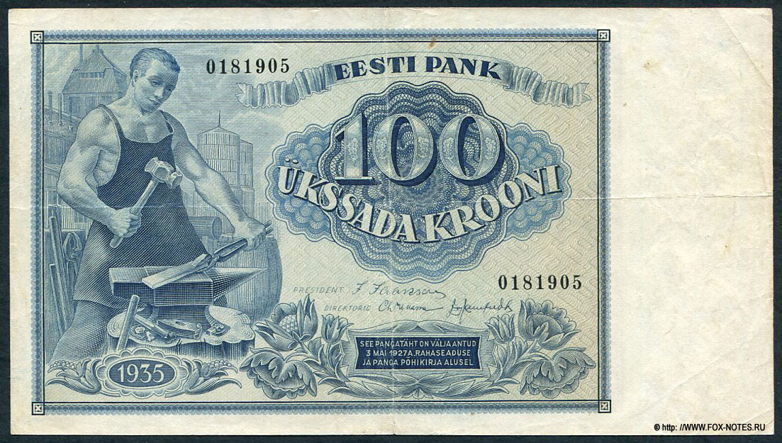 Банк Эстонии. Банкнота 100 крон 1935