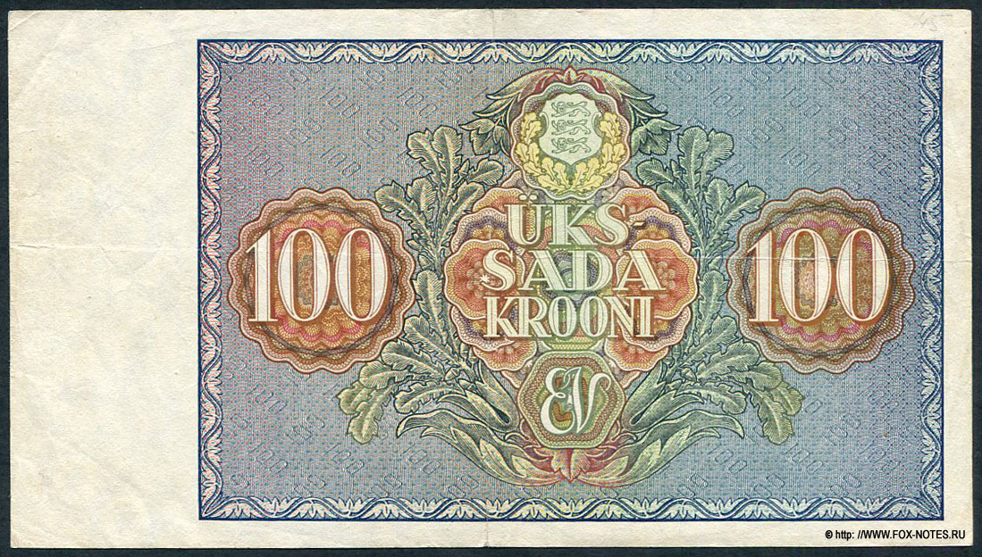 Банк Эстонии. Банкнота 100 крон тип 1935 г. (Eesti Pank. Pangatäht 100 krooni 1935.)