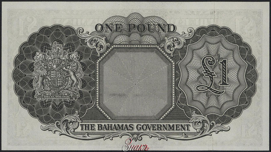 Содружество Багамских Островов. Правительство. 1 фунт 1953 г. Серия А3. W.H.Sweeting, Chas.P.Bethel.