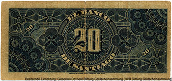 Banco de Santiago 20 Pesos 25 de Febrero de 1886.