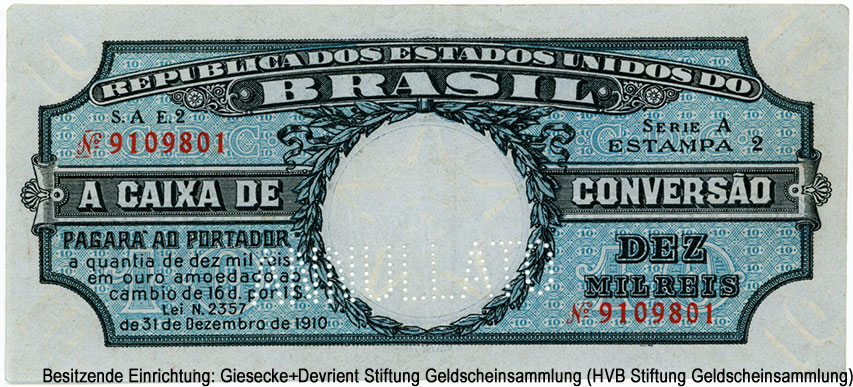 Brasil Caixa de Conversão 10000 Reis 31.10.1910