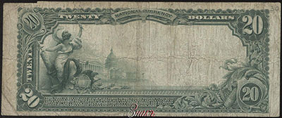 National City Bank of New Rochelle 20 Dollars. Aug. 18, 1902. SERIES OF 1902. Lyons Roberts. 